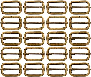 BIKICOCO Metal Slide Adjuster Buckle Tri-Glides with Movable Center Bar, for Straps, 1 x 0.6 Inch, Bronze, Pack of 20