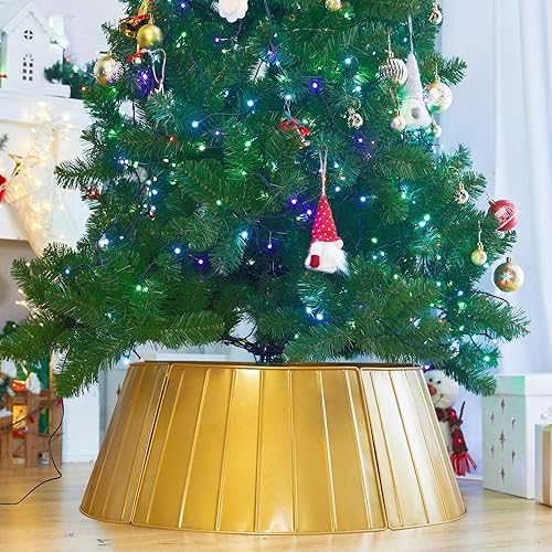 Collar de árbol de Navidad, anillo de árbol de Navidad de 28 pulgadas, 5 paneles de metal duradero para árbol de Navidad, base de soporte,