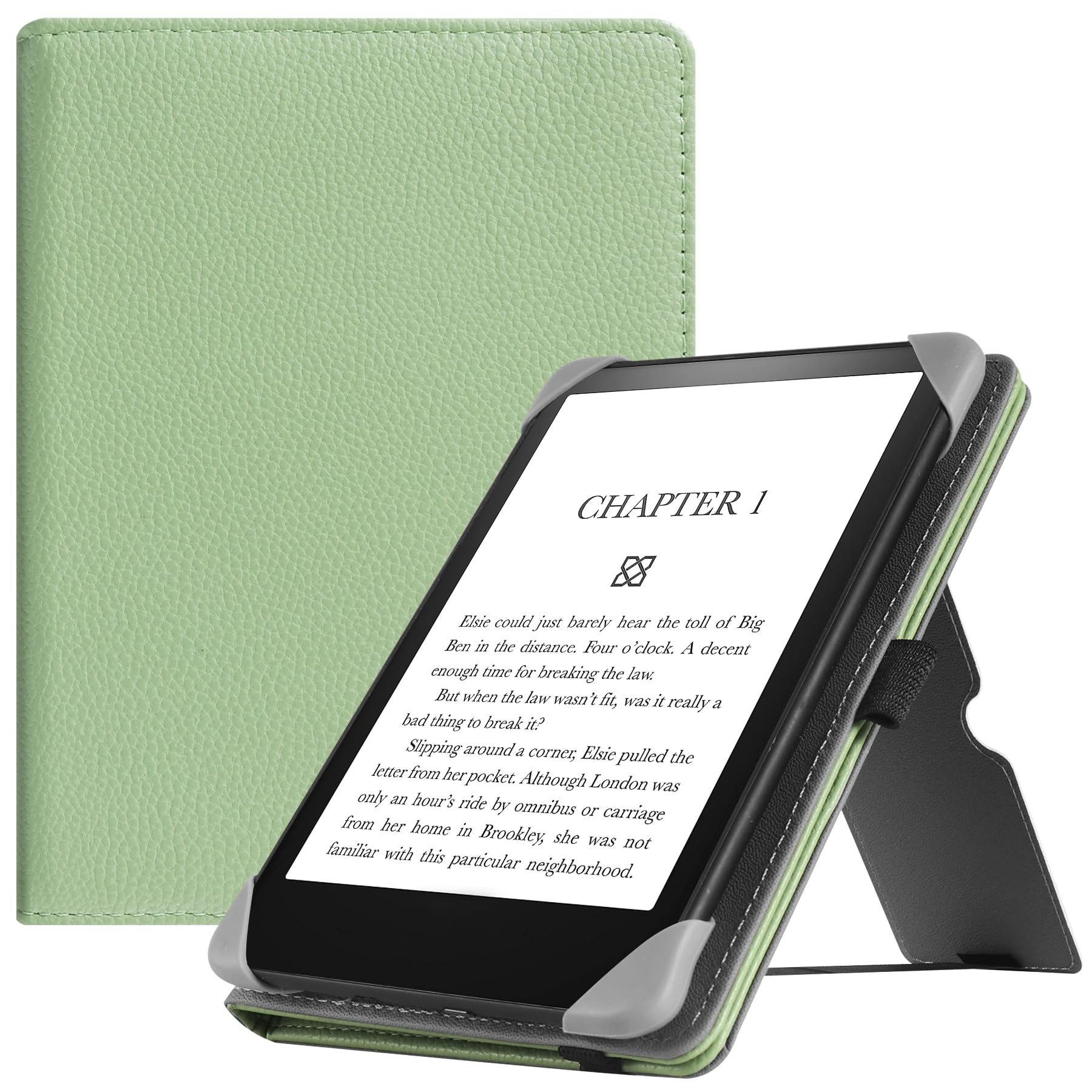 HGWALP Universal Case for 6" eReaders, Folio Leather Stand Cover with Handstrap Compatible with All 6 inch Paperwhite/Kobo/Tolino/Pocketook/Sony E-Book Reader-Matcha