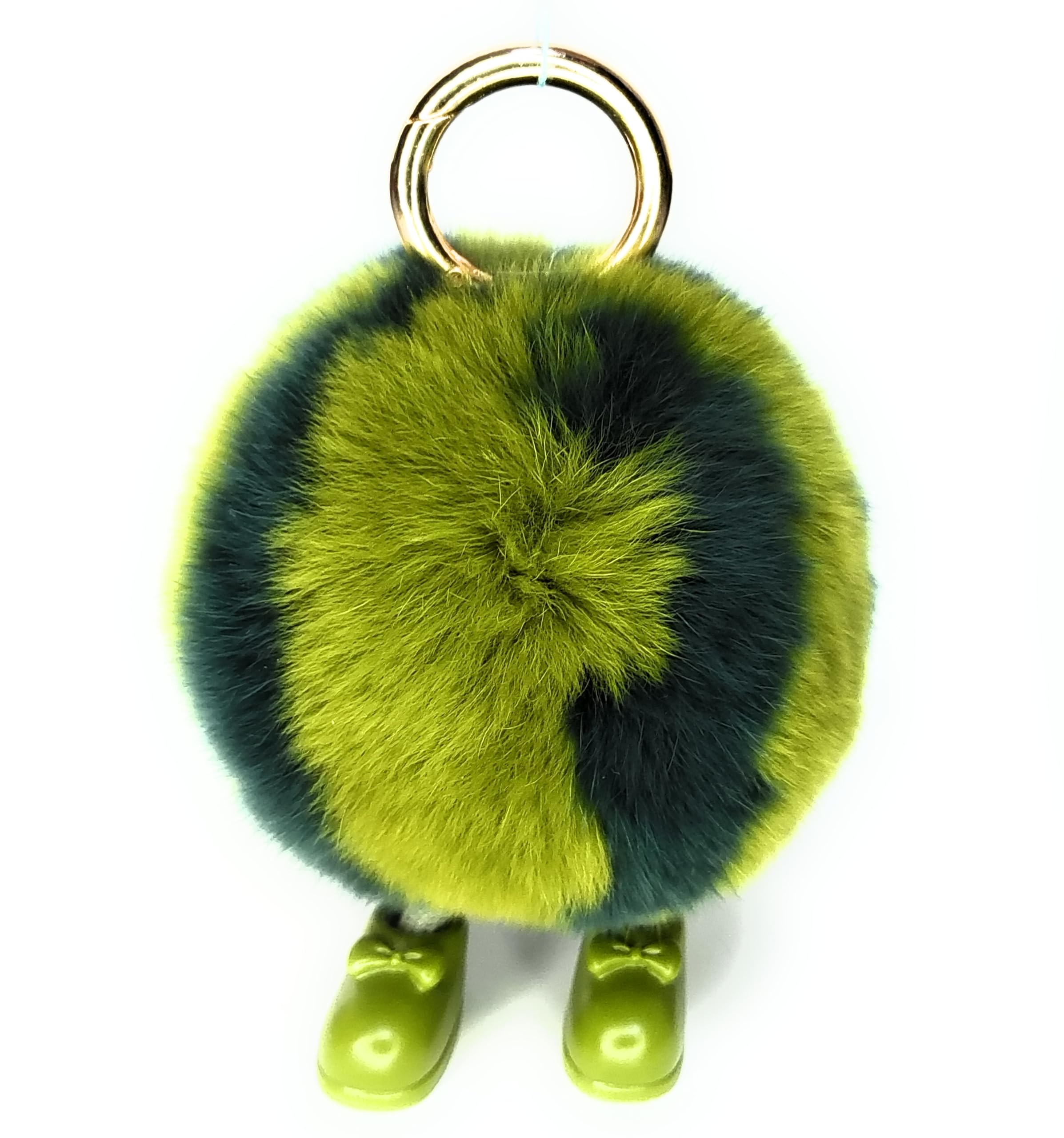 FosrionJuicy Melon Charm: Luxe Mink Fur Watermelon Keychain with Miniature Green Shoe Pendants
