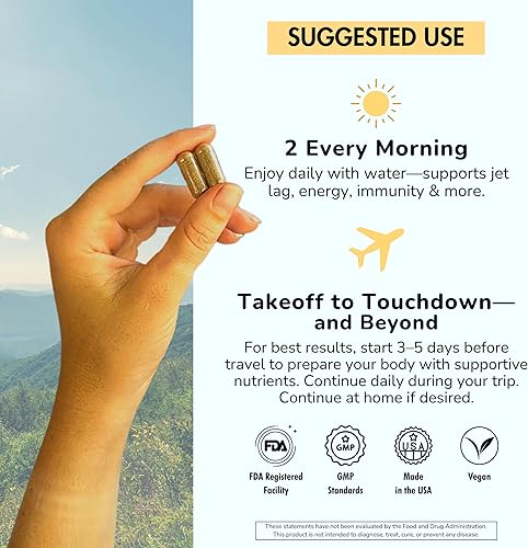 Miniatura 5 de Suplemento vitamínico de viaje para vuelo y diario, jet lag, energía, sistema inmunológico, apoyo a la digestión, promueve la calma con Ashwagandha,