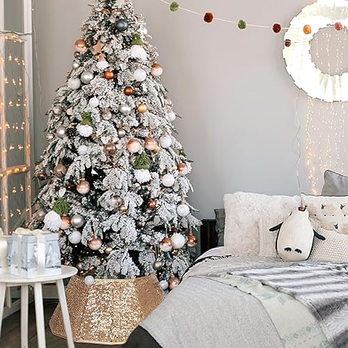 Miniatura 90 de Blissun Collar de árbol de Navidad, falda de árbol de Navidad con lentejuelas, anillo plegable para árbol de Navidad, cubierta de base