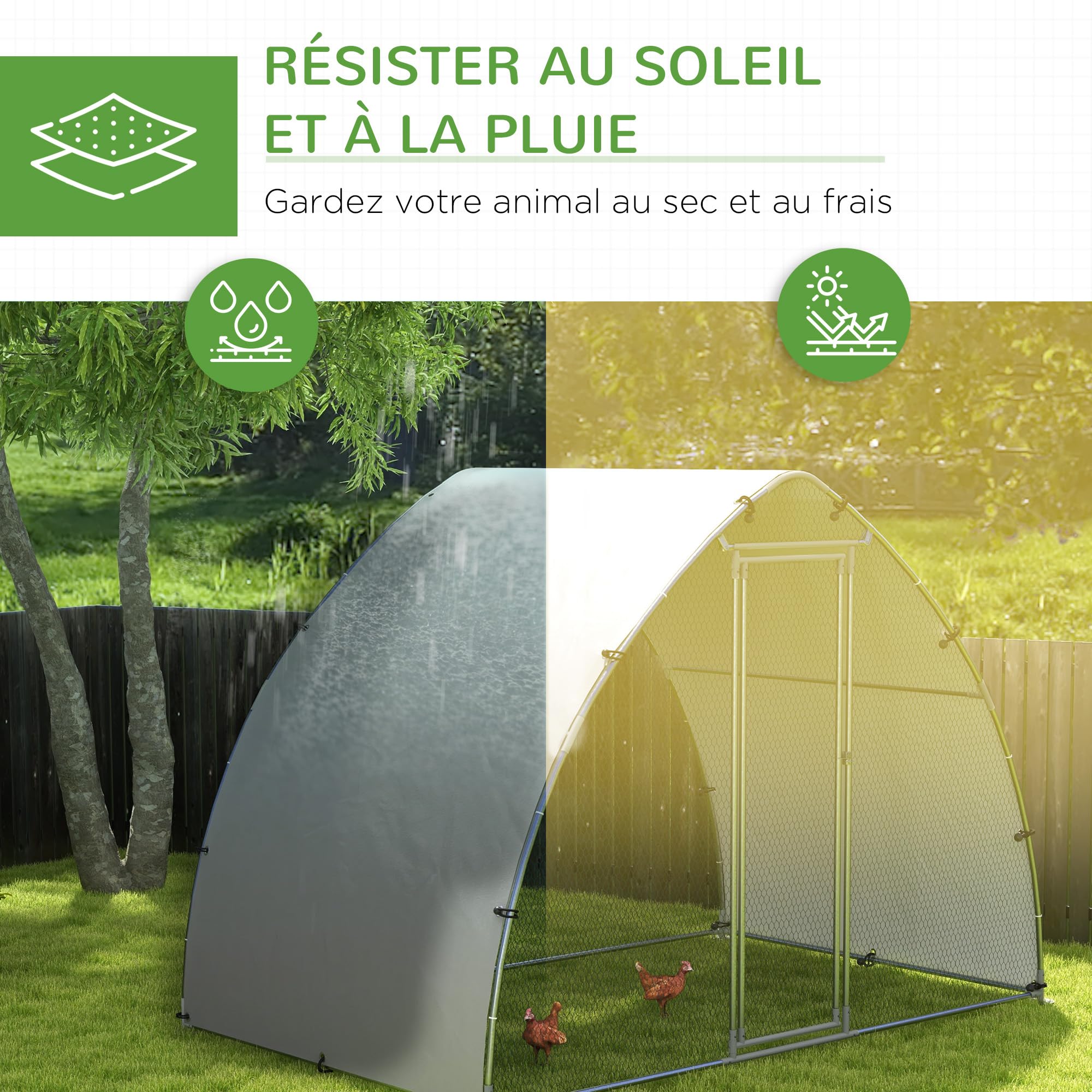 PawHut Grand enclos poulailler 5,75m² Toit Anti-UV Acier galvanisé
