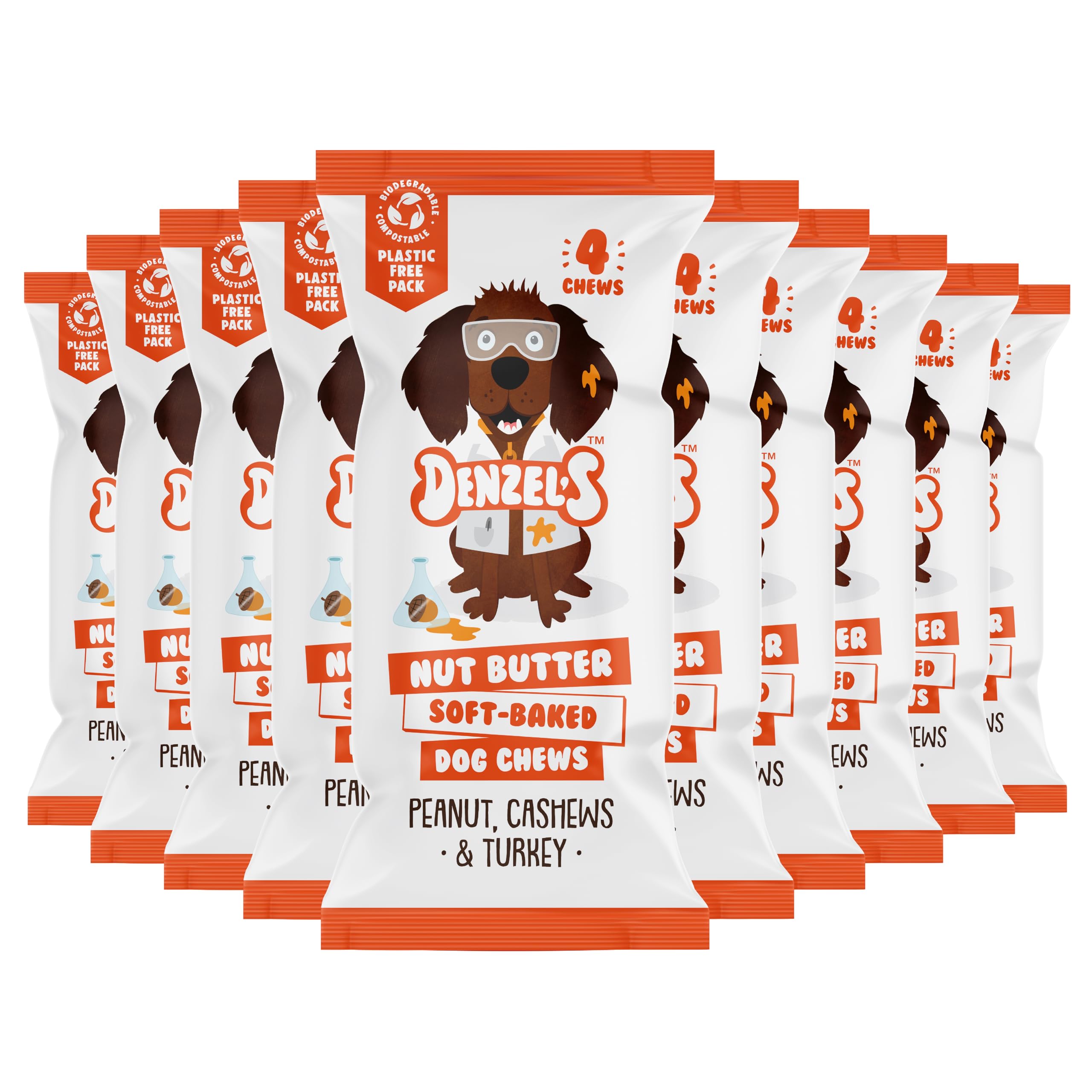 Denzel's All Natural Dog Treats - Soft Baked Chews - Nut Butter (10 x 75g)