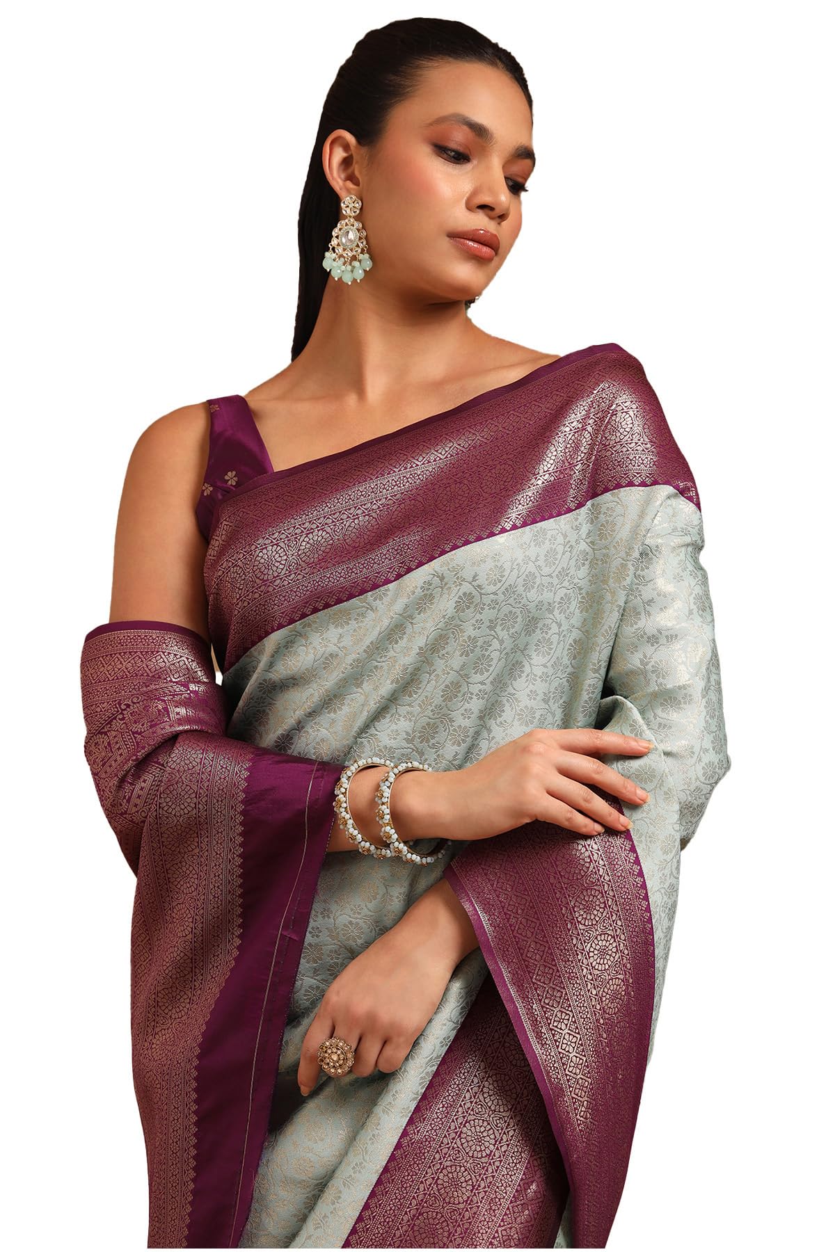 soch Womens Silk Blend Zari Woven Saree With Zari Woven-picture-50