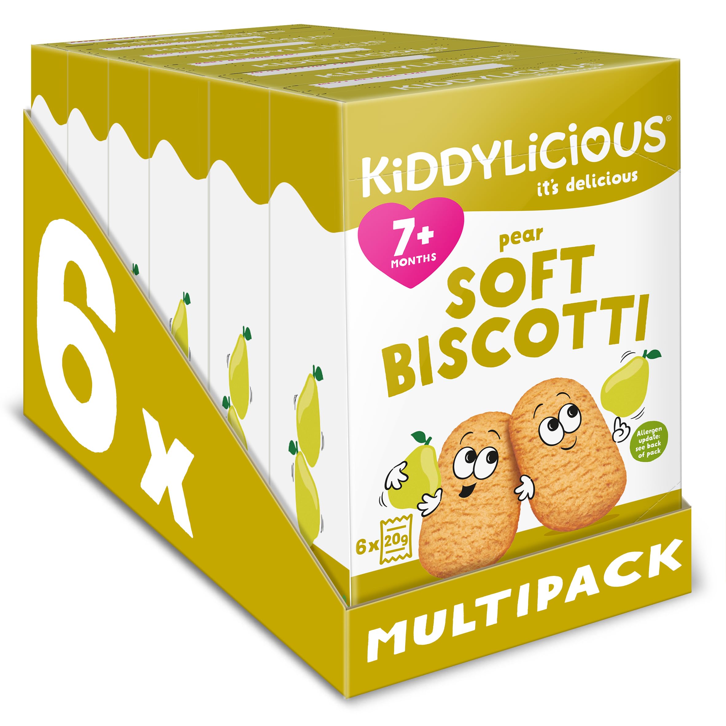 Kiddylicious Pear Biscotti - Yummy Baked Snacks for Kids - Suitable for 7+ Months - 6 packs of 6