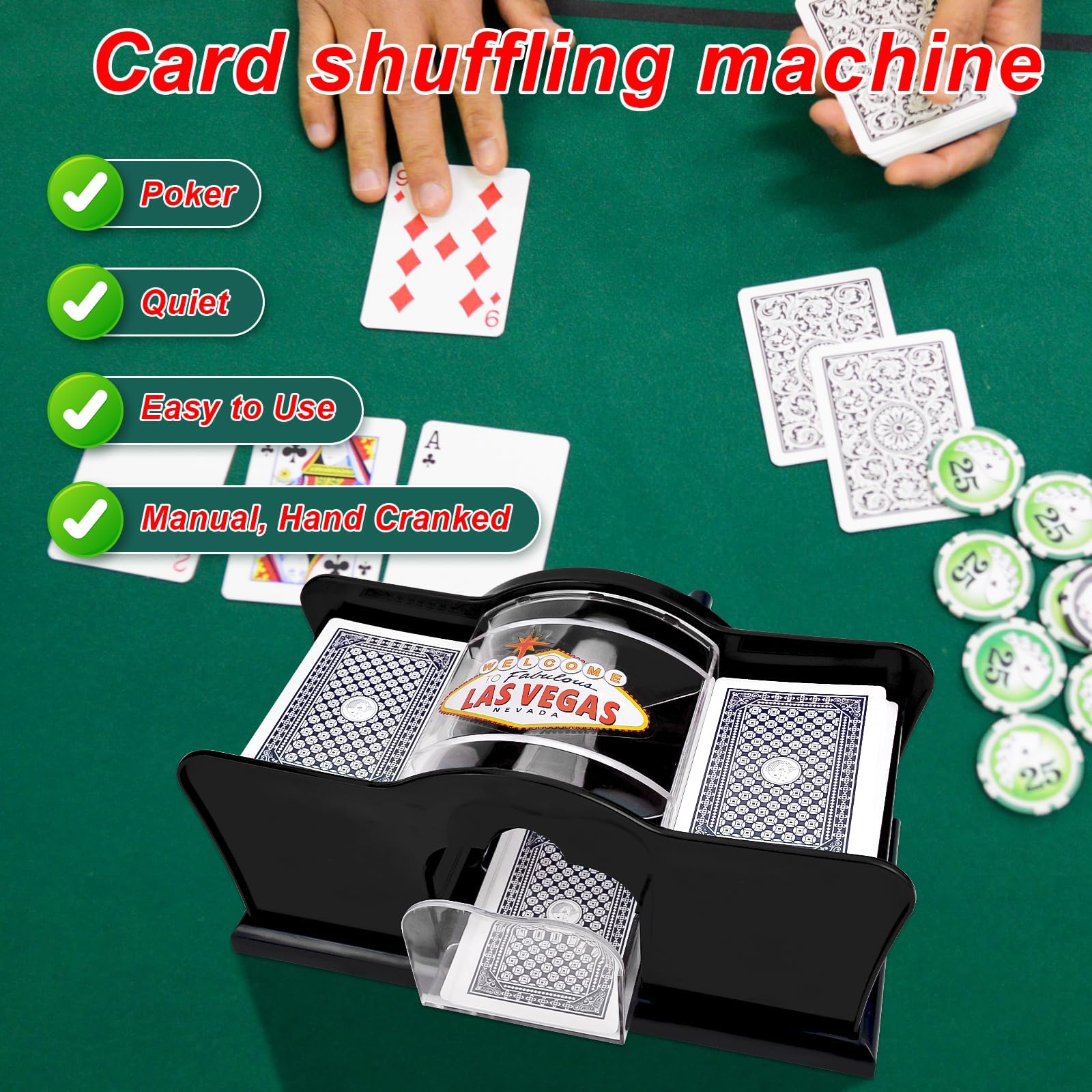 Mescolatore Carte da Gioco Manuale - Macchina per Mescolare 2 Mazzi Con Manovella, per Adulti, Fino a 91mm - Rosso