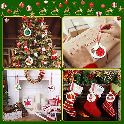 Miniatura 5 de Paquete de 60 adornos de sublimación de Navidad en blanco de MDF personalizados, adornos colgantes de Navidad a granel para decoración de árbol de
