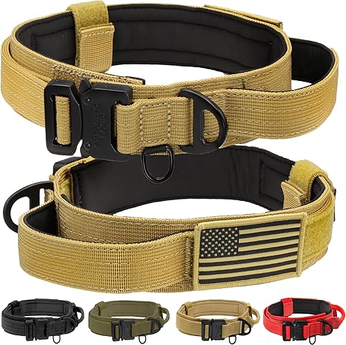 Collar táctico avanzado para perro con asa, resistente y grueso, fabricado con herrajes de metal ligero y acolchado de neopreno ultrasuave. Collar