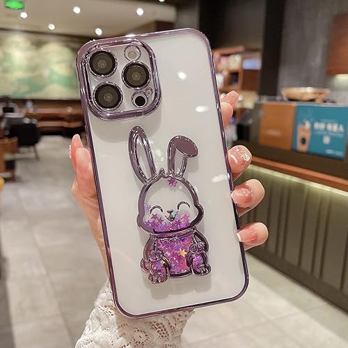 Miniatura 3 de Funda compatible con iPhone 15 Pro Max con protector de lente de cámara para mujeres y niñas, cubierta de lujo galvanizada con purpurina