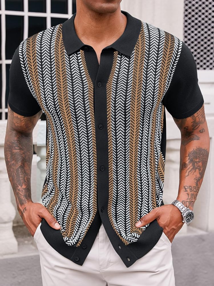 Runcati Mens Knit Polo Shirts Vintage Casual Short Sleeve