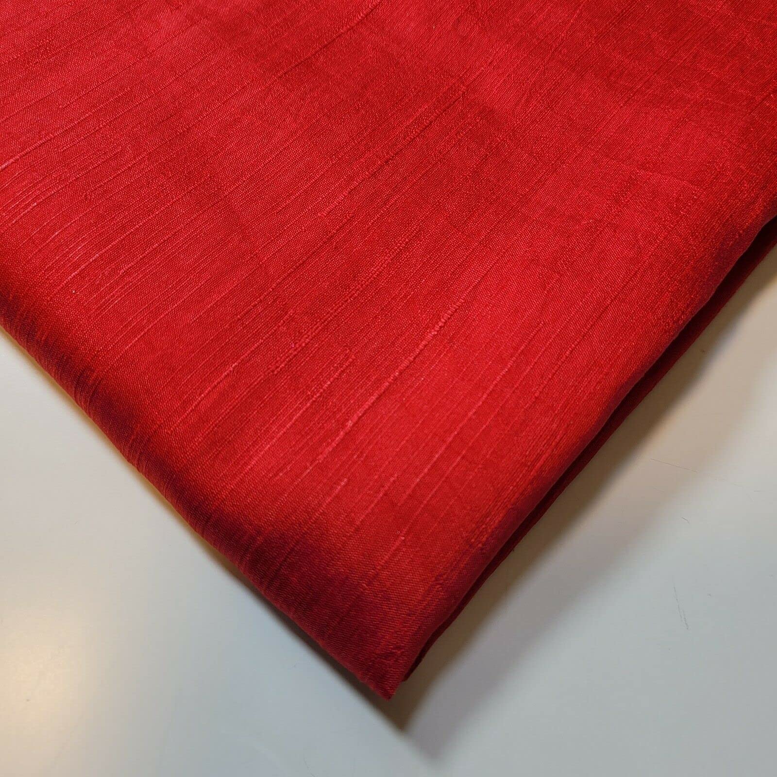 Plain Raw Silk Faux Dupion 100% Polyester Upholstery Fabric Bridal Material 44" (2 Meter, Red) - Image 2