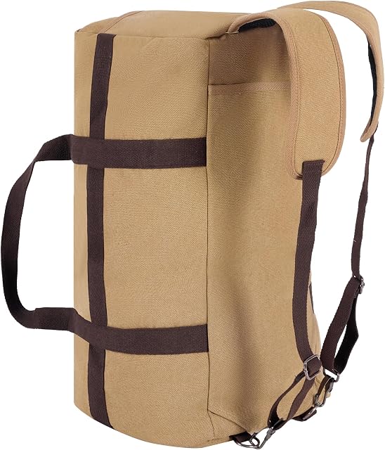 Grand sac à bandoulière en toile lourd, 3-in-1 Sac de voyage convertible avec des paillettes pour Gym, Sports, Voyage, Camping(Khaki)