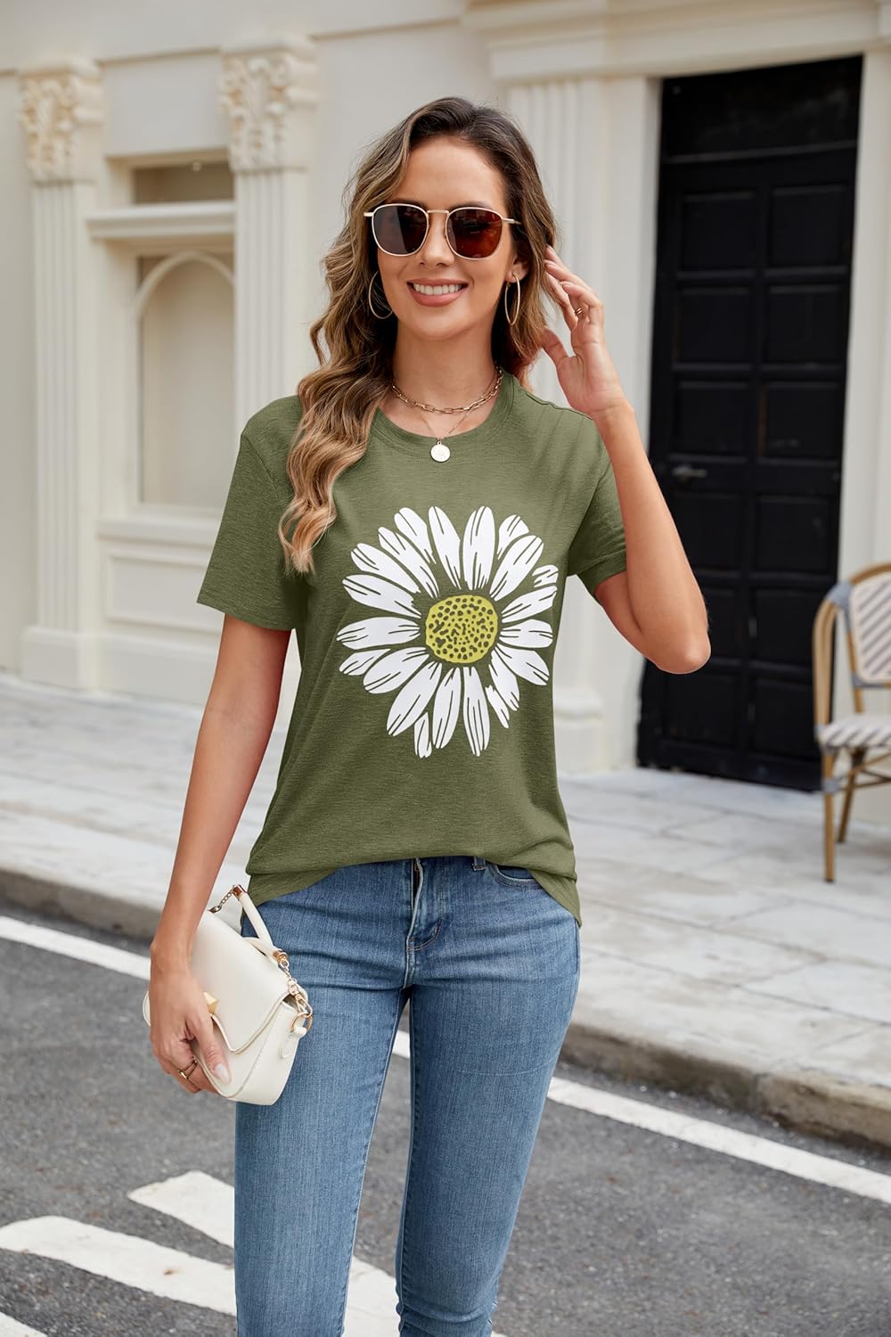 Women's Sunflower Graphic Loose Summer Tops T Shirts; Cute Daisy Flower Graphic Short Sleeve Tees - Image 4