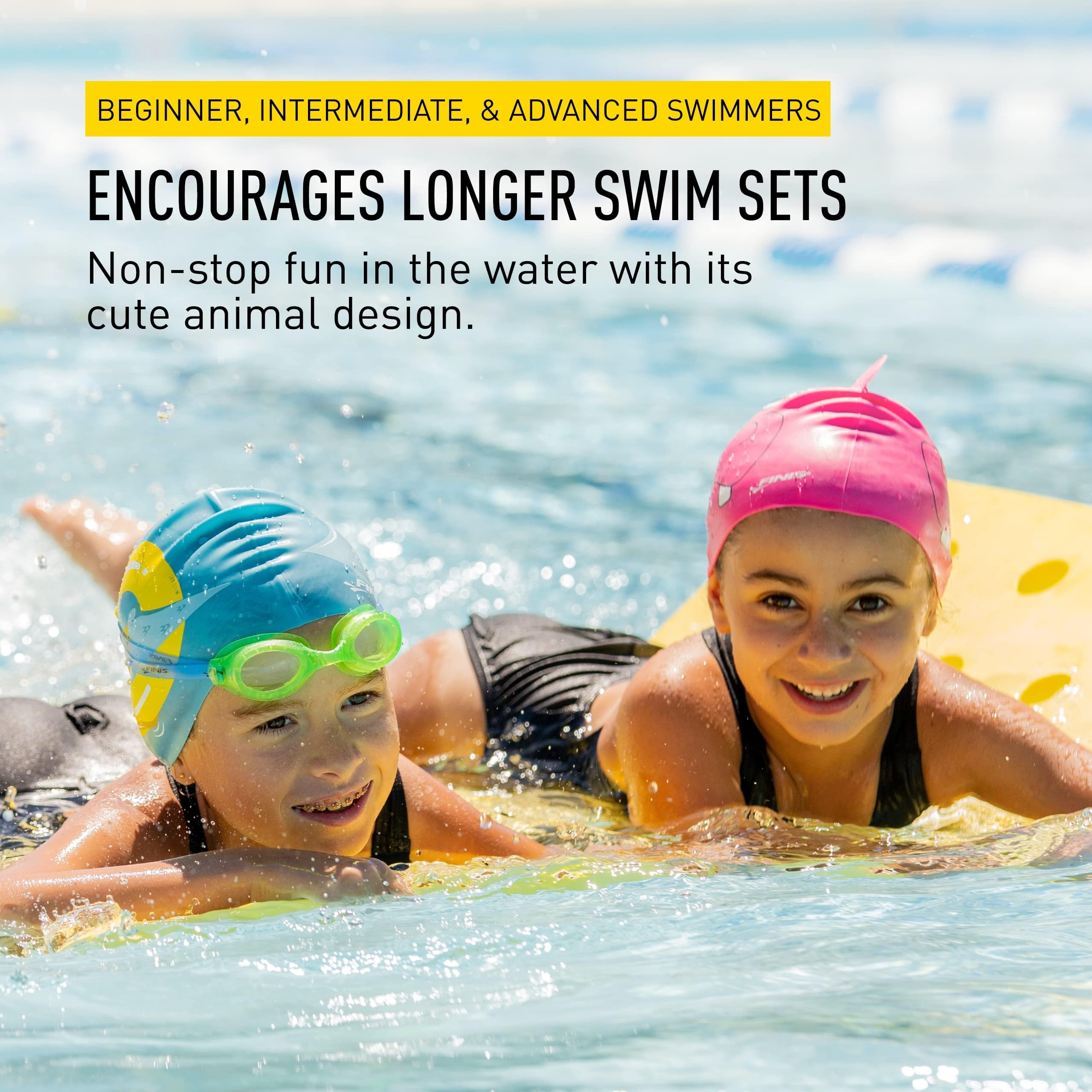 FINIS Kinder Bademütze Nilpferd - Weiches Silikon Schwimmkappe