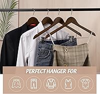 Vista 5 de Perchas de madera con clips, paquete de 16 perchas de madera para faldas con clips, perchas de madera de nogal seleccionada de alta calidad