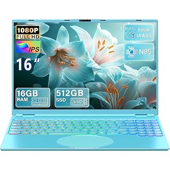 16 Inch FHD Laptop Green 512GB SSD 16GB DDR4 RAM Quad-Core N95 CPU