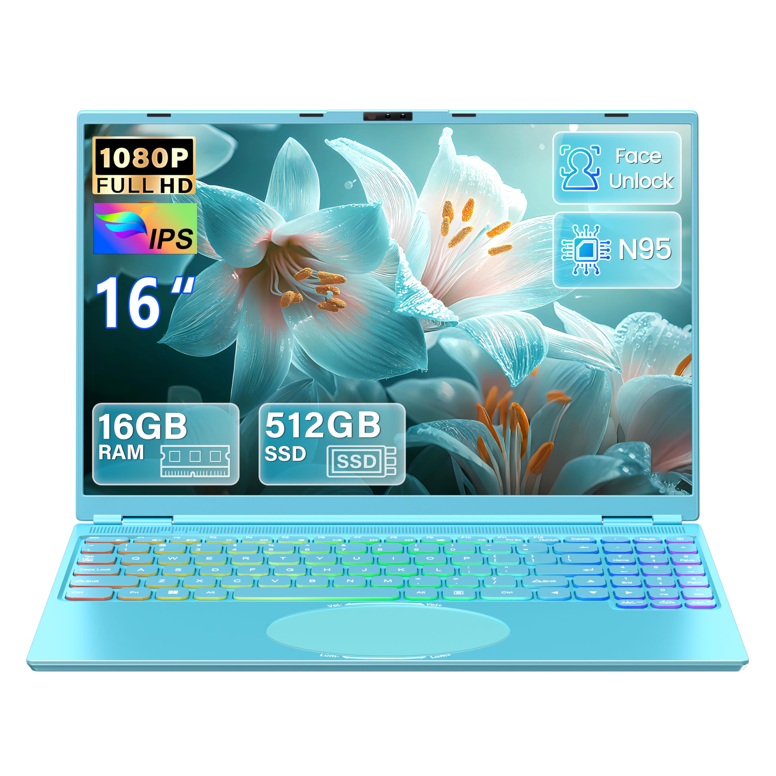 Amazon.co.jp: Rumtuk 16インチブルーノートパソコン、DDR4 16GB RAM