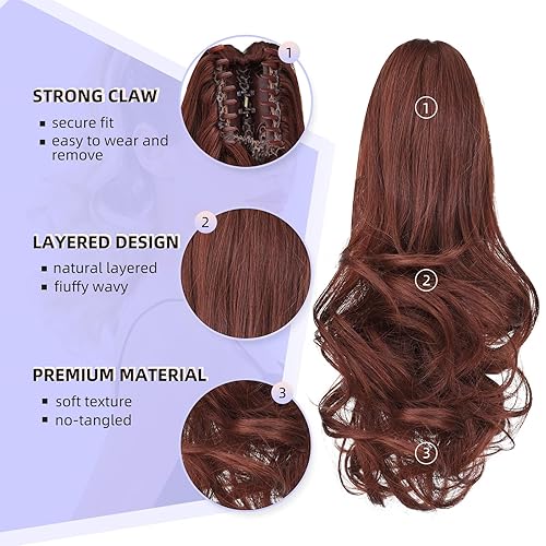 Miniatura 365 de Brown ponytail extension,16" claw clip hair extensions ponytail short curly hair ponytail Extension Natural Looking Synthetic Hairpiece for Women