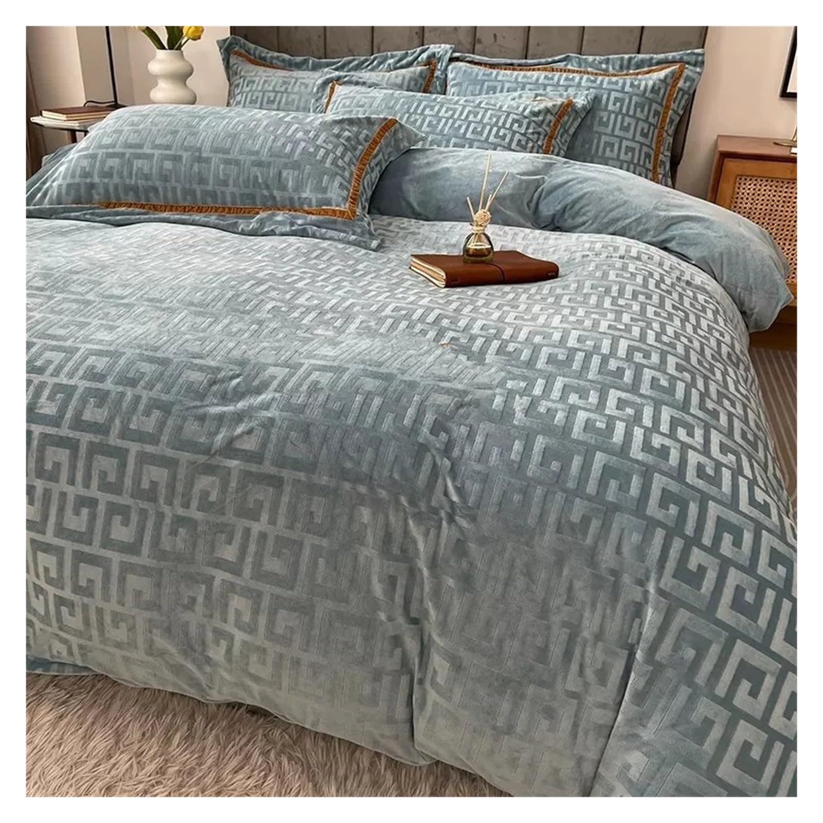 Ensemble de literie double face hiver avec housse de couette et draps en velours
