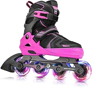 Kuxuan Skates Patines en línea ajustables para niños y niñas, patines para niños de 4 a 12 años con ruedas iluminadas, patines para adolescentes para mujeres principiantes