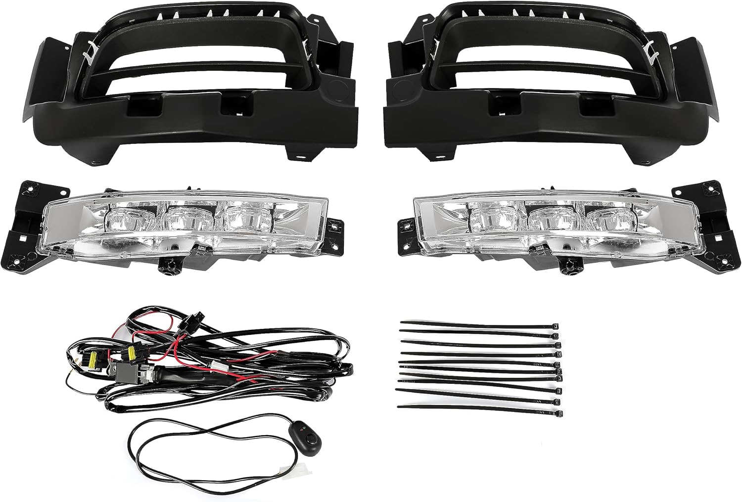 HECASA Pair LED Fog Light Assembly Compatible with 2015-2022 Dodge Charger/Charger SXT Front Bumper Fog Lamps w/Switch & Harness Driver Passenger Side Clear Lens (Plastic)
