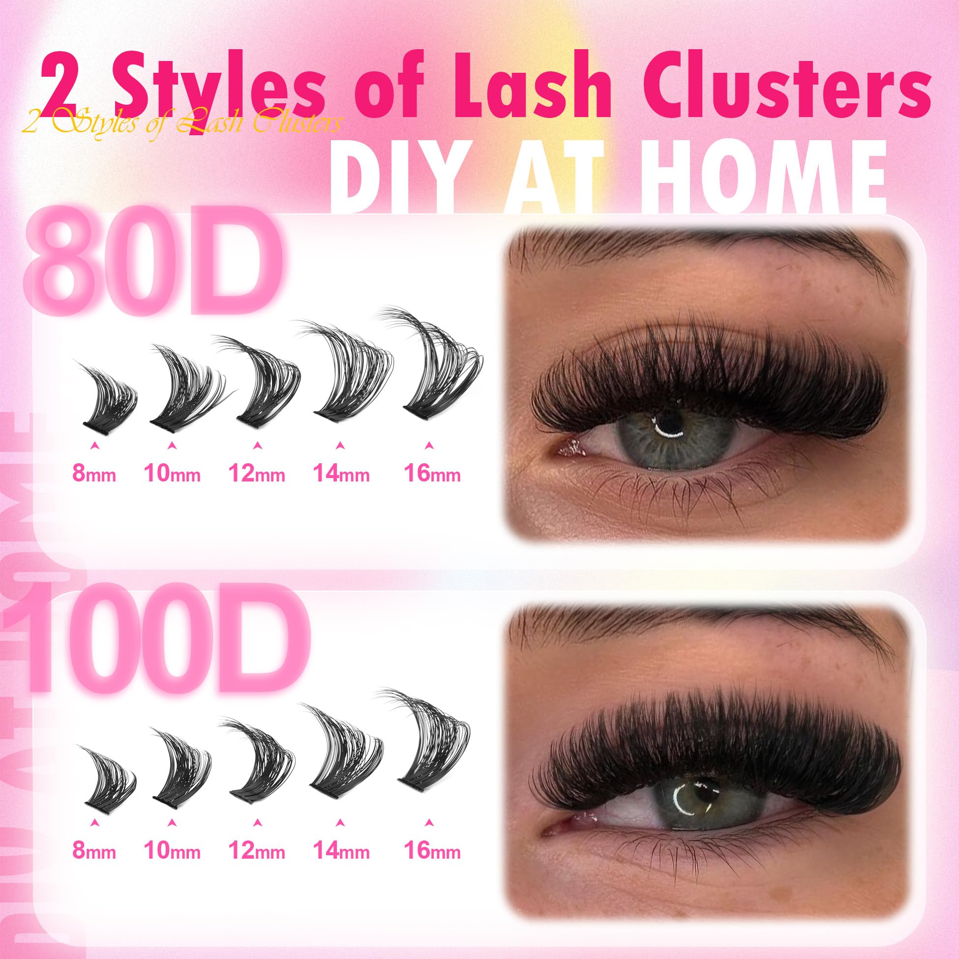 Lash Clusters DIY Lash Extensions Fluffy Individual Eyelashes 80D 100D Thick Cluster Lashes D Curl Volume Eyelash Extensions at Home by Eefofnn - Image 2