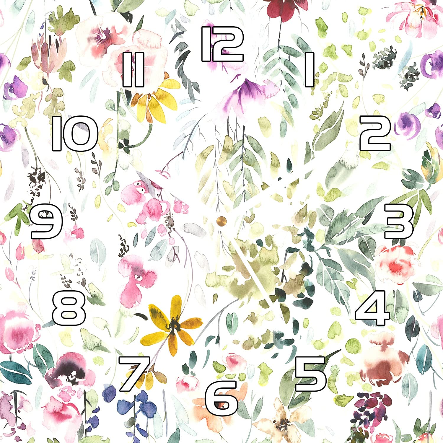 Horloge en Verre Aiguilles Blanches Murale Cuisine Salon Moderne Fleurs Floral Pâle