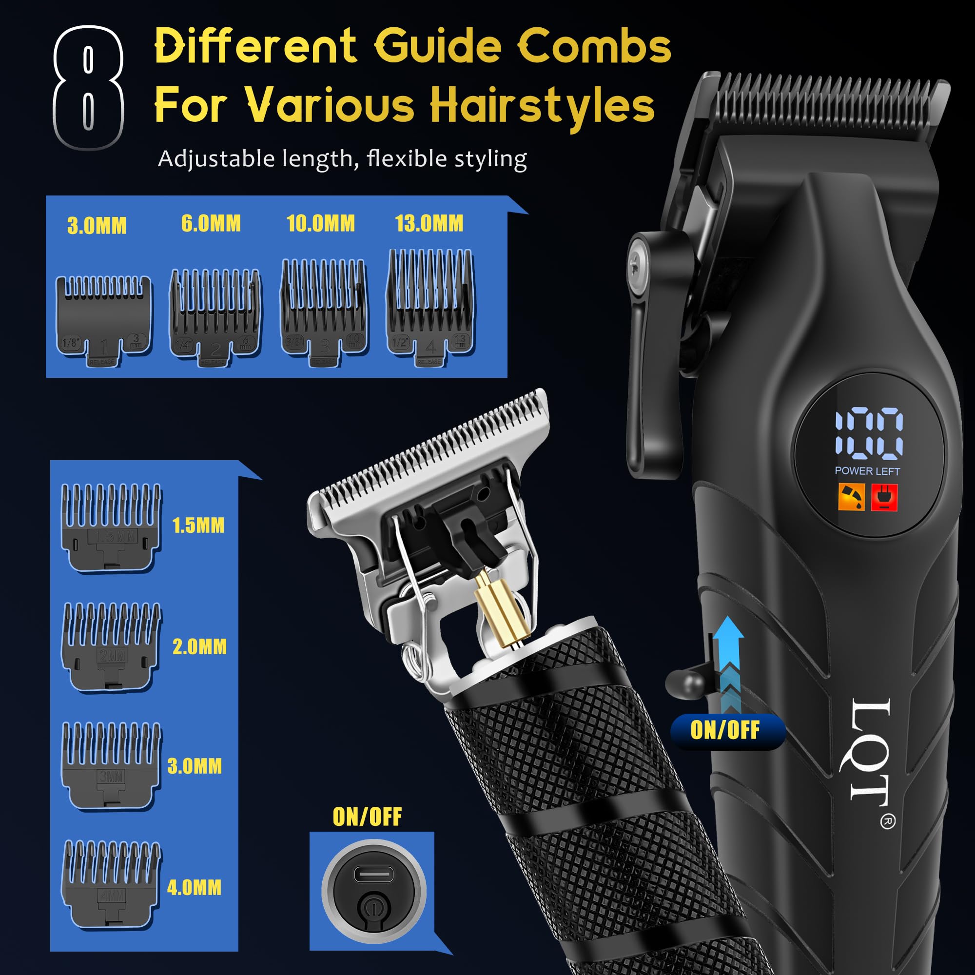 Professionelle kabellose Haarschneidemaschinen & Trimmer für Herren, 4-in-1 Elektrorasierer-Set mit LED-Display, wasserdichter Körperpfleger, Nasentrimmer & T-Klinge für Glatze, komplettes Barber