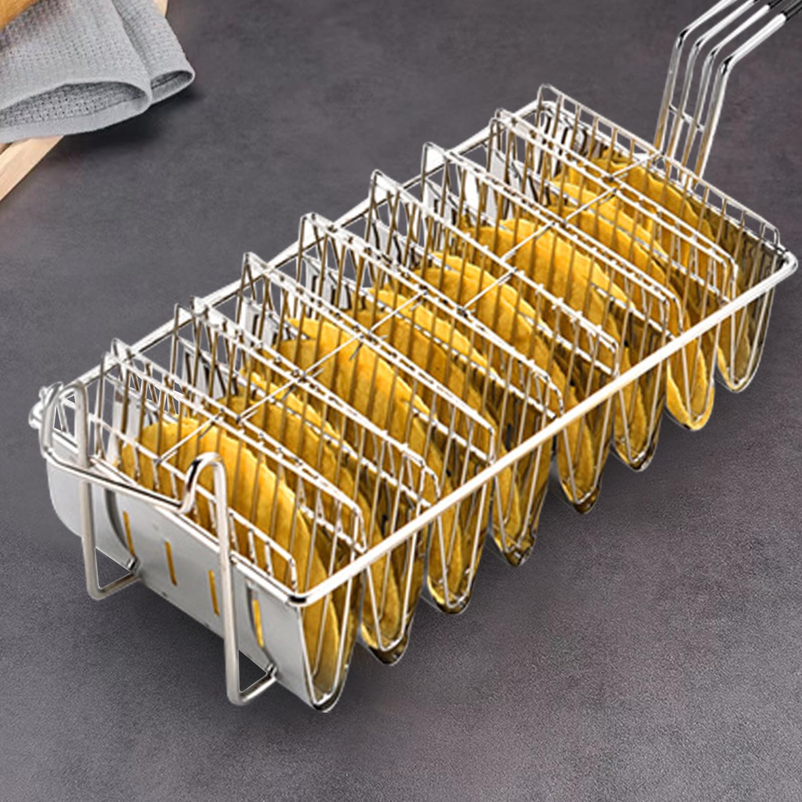 Cestino per taco, 8 ciotole, per friggitrice, accessori da cucina | Taco - Cestello per friggere con manico lungo, strumento da cucina