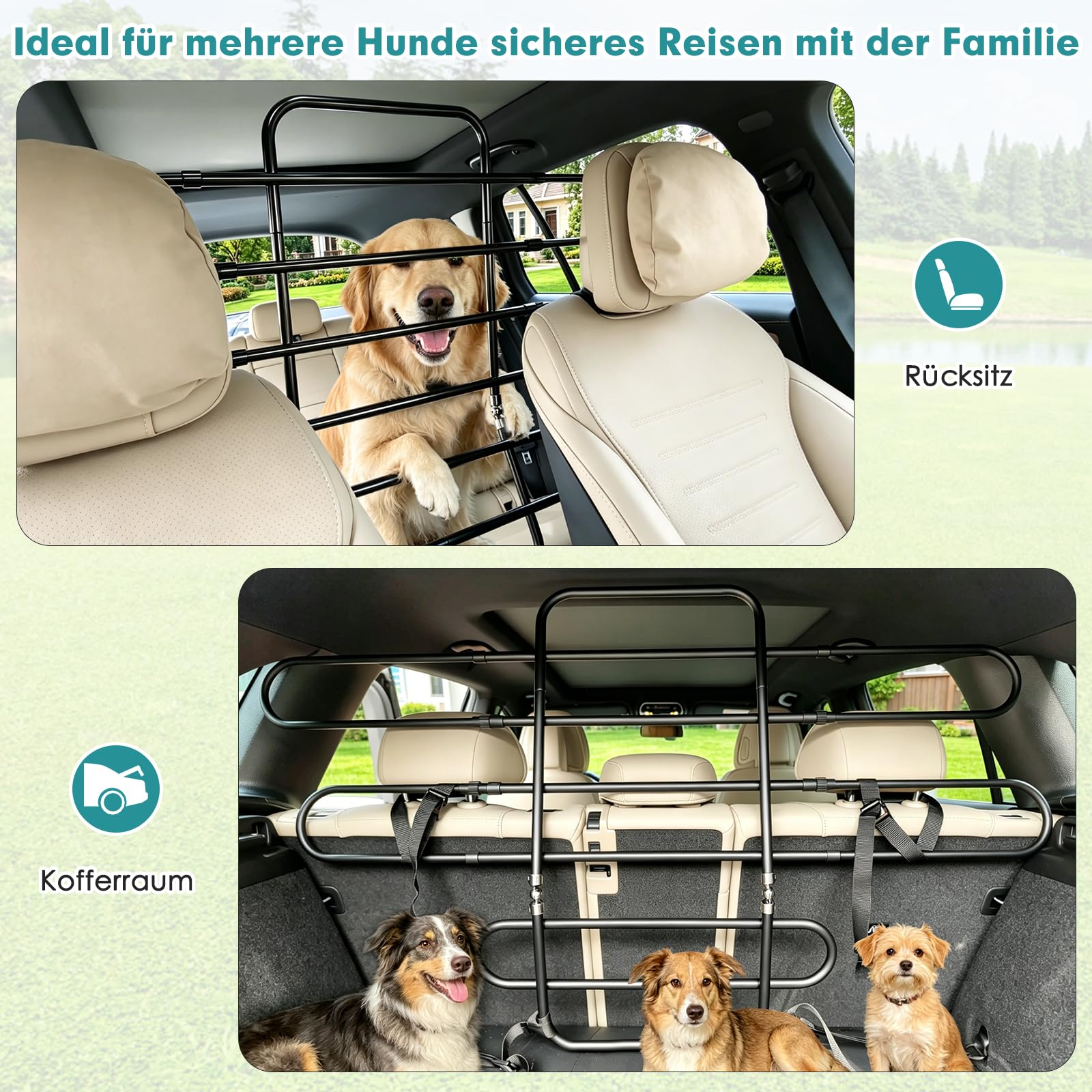 Snagle Paw Universial Hundegitter Auto Kofferraum Verstellbar 103–148 cm, Trenngitter Auto Hund für Rücksitz & Laderaum, Anti-Wackel System mit Nylon-Gurten, Metall Auto Hundegitter für SUV, Van & PKW