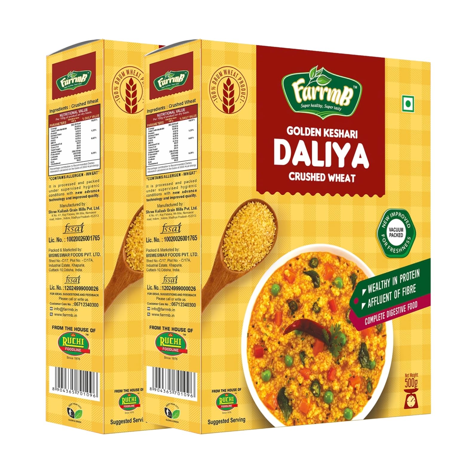 FarrmB Golden Keshari Daliya (Crushed Wheat) | Vacuum Packed Broken Wheat | High Fibre & Protein Rich Nutritious Dalia | Ideal for Porridge, Khichdi & Healthy Meals | Pack of 2 (500g x 2 | 1kg)-picture-15