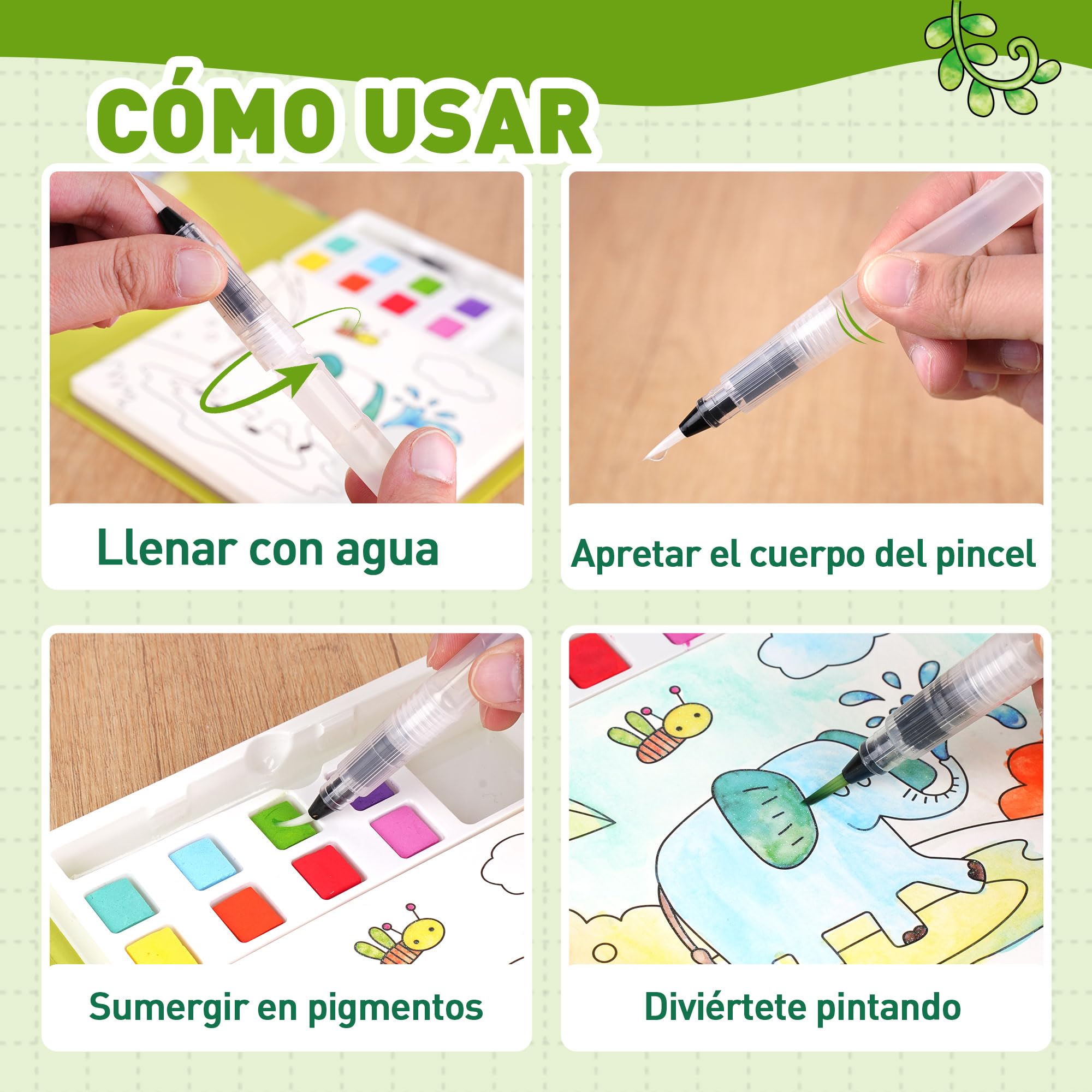 YPLUS Libro de Pintura con Agua para Niños 3-6 Años, Libro para Colorear Reutilizable con 8 Colores y Pincel de Agua, Juguete Creativo y Educativo, Regalo Infantil, Tema Animales