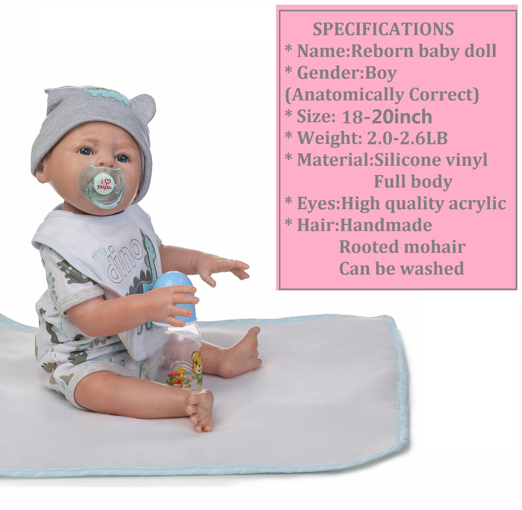 Reborn Baby Doll Boy Silicone Full Body Boy Realistic Anatomically Correct 20inch 50cm Weighted