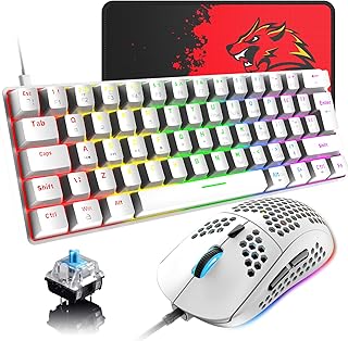60% Wired Mechanical Gaming Keyboard and Mouse Combo, Ultra-Compact Mini 62 Keys Type C Chroma 20 RGB Backlit Effects,RGB Backlit 6400 DPI Lightweight Gaming Mouse with Honeycomb Shell for PC/Mac