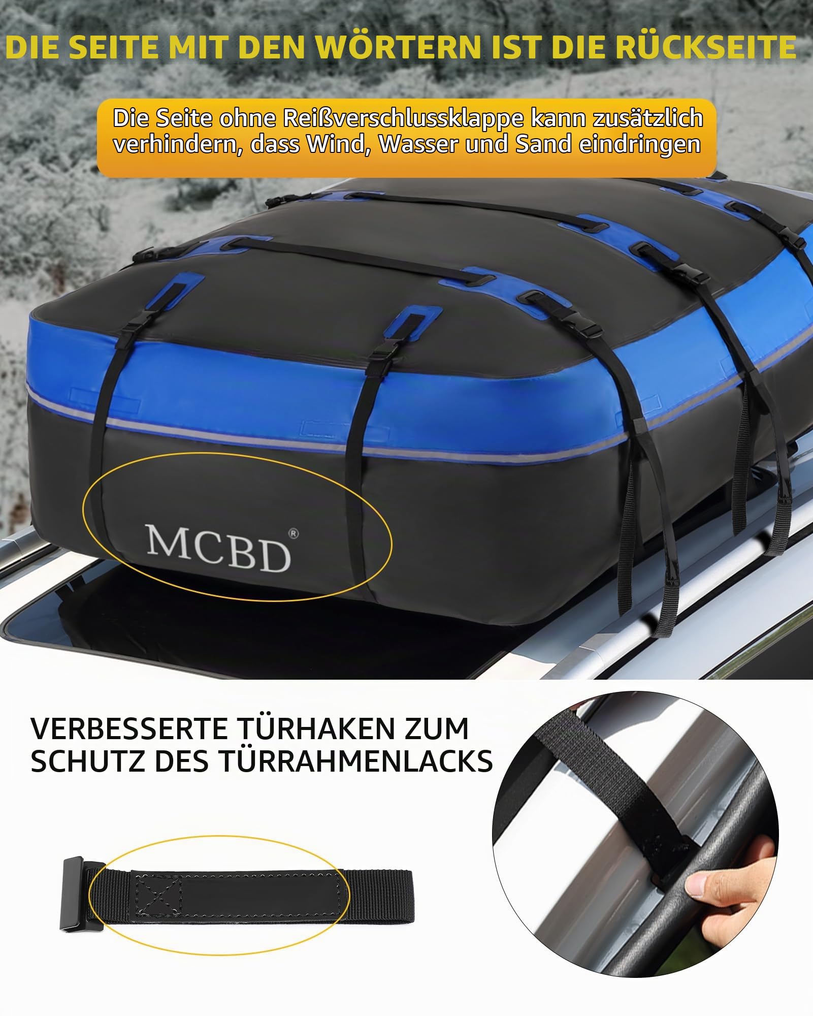 Dachbox Auto, 425L/15 Kubikfuß Verbessert Faltbare wasserdichte Dachtasche mit Anti-Rutsch Matte für Fahrzeuge SUV mit/ohne Dachträger