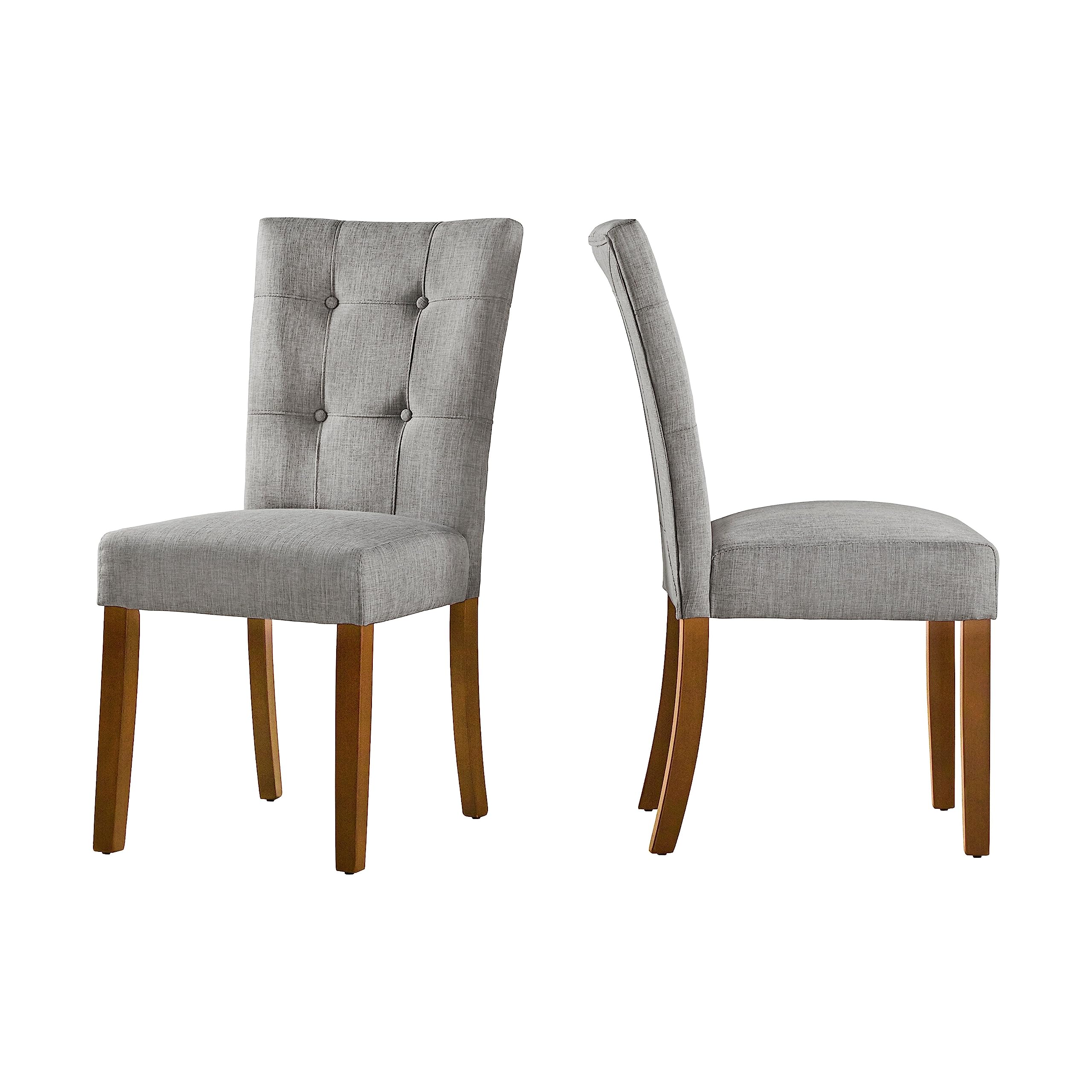 Inspire Q Hutton Upholstered Dining Chairs (Set of 2) by Classic Side Chairs Gray Linen Veneer, Rubberwood Leather Faux Leather
