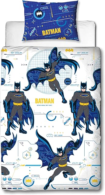 Batman Officially Licensed Single Duvet Cover Set, Tech Design | Blue & White Reversible 2 Sided Bedding Duvet Cover Official Merchandise Pillow Case (Single)