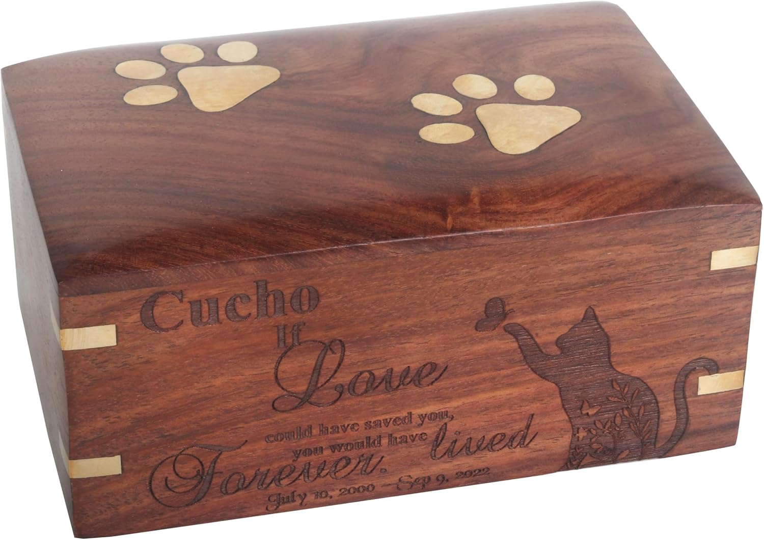 Personalized Rosewood Pet Urn for Dog Ashes - Wooden Memorial Cremation Urn Box for Cats - Decorative Keepsake Funeral Urns for Pet Ashes - Fits Pets from 10 lbs to 160 lbs (S to XL) - Sympathy Gift