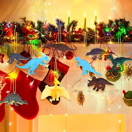 Miniatura 6 de Rtteri 24 Pcs Dinosaur Christmas Tree Ornaments 3D Decorative Hanging Ornament Plastic Decorations for Christmas Tree Dinosaur Themed Birthday