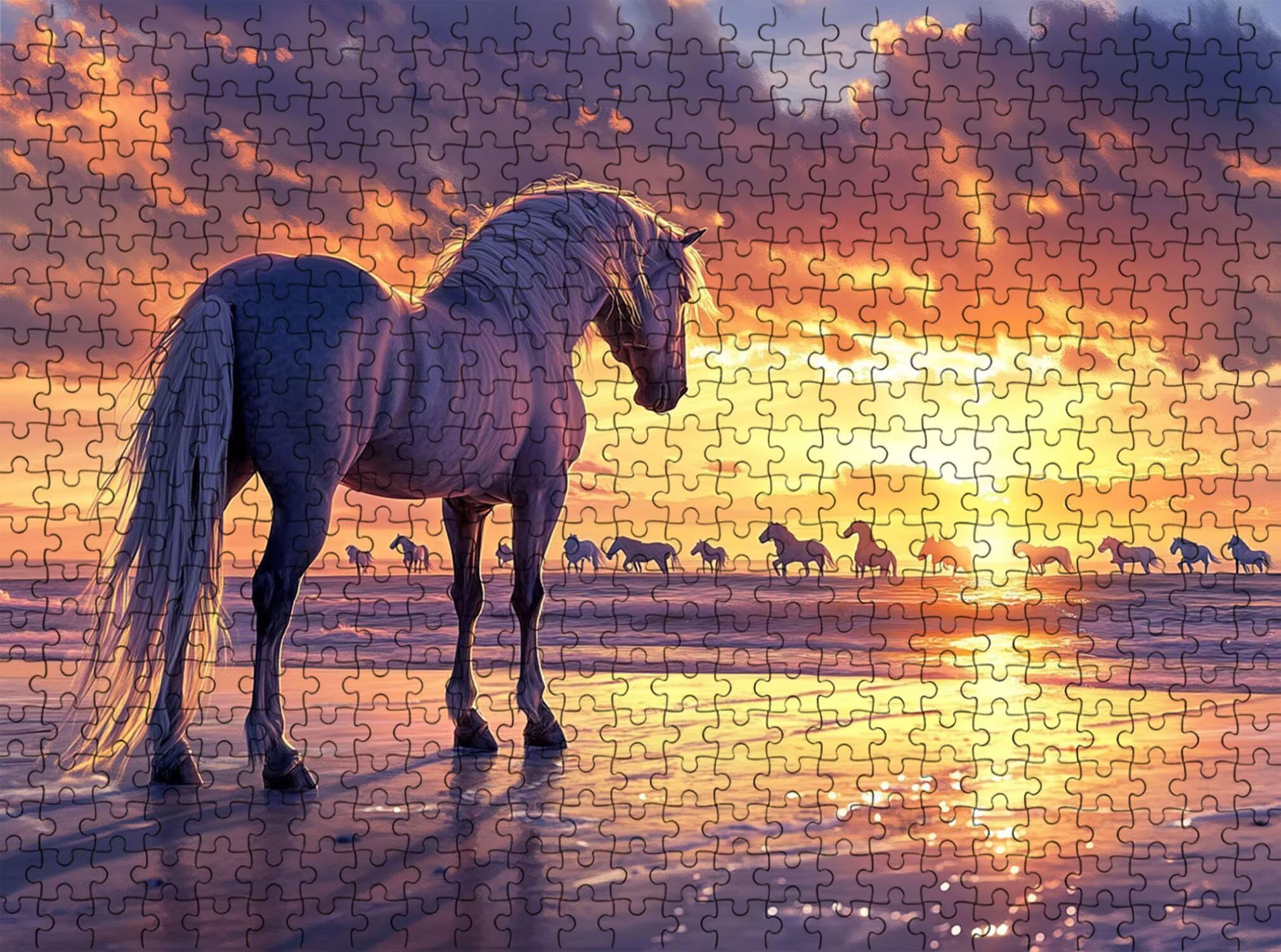 playa caballo Puzzle de 6000 Piezas, Juego de Mesa Familiar de Madera - Rompecabezas Adultos para Toda La Familia, Rompecabezas Educativo DIY y Antiestrés - Con mapa de referencia, 179 x 105 cm f0-269