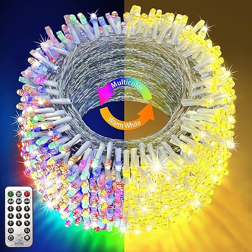 Vista 10 de KNONEW Guirnalda de 1000 luces LED de 394 pies, luces de Navidad para exteriores, 8 modos y temporizador, luces de hadas enchufables, impermeables
