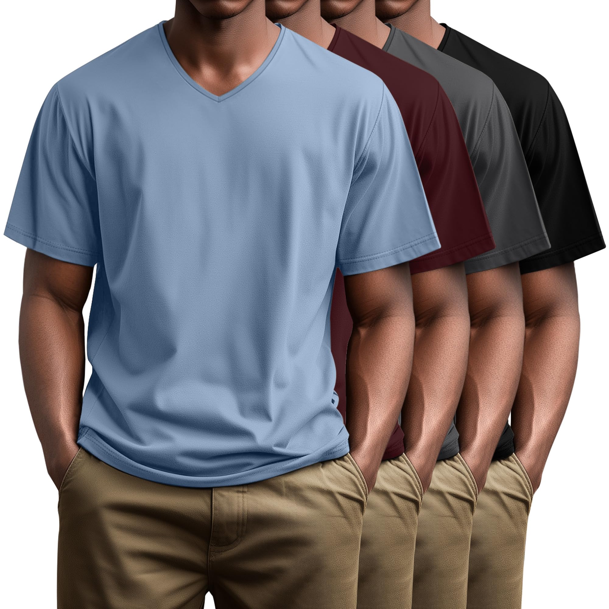 Huukeay 4 Pack Men's V Neck Cotton T Shirts M-7XL Regular Big and Tall Short Sleeve Tee 2026 Summer Clothing
