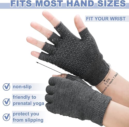 Miniatura 2 de Eurzom 2 pares de guantes de yoga antideslizantes para mujer, guantes de pilates sin dedos con agarres para yoga, fitness, entrenamiento, deportes,