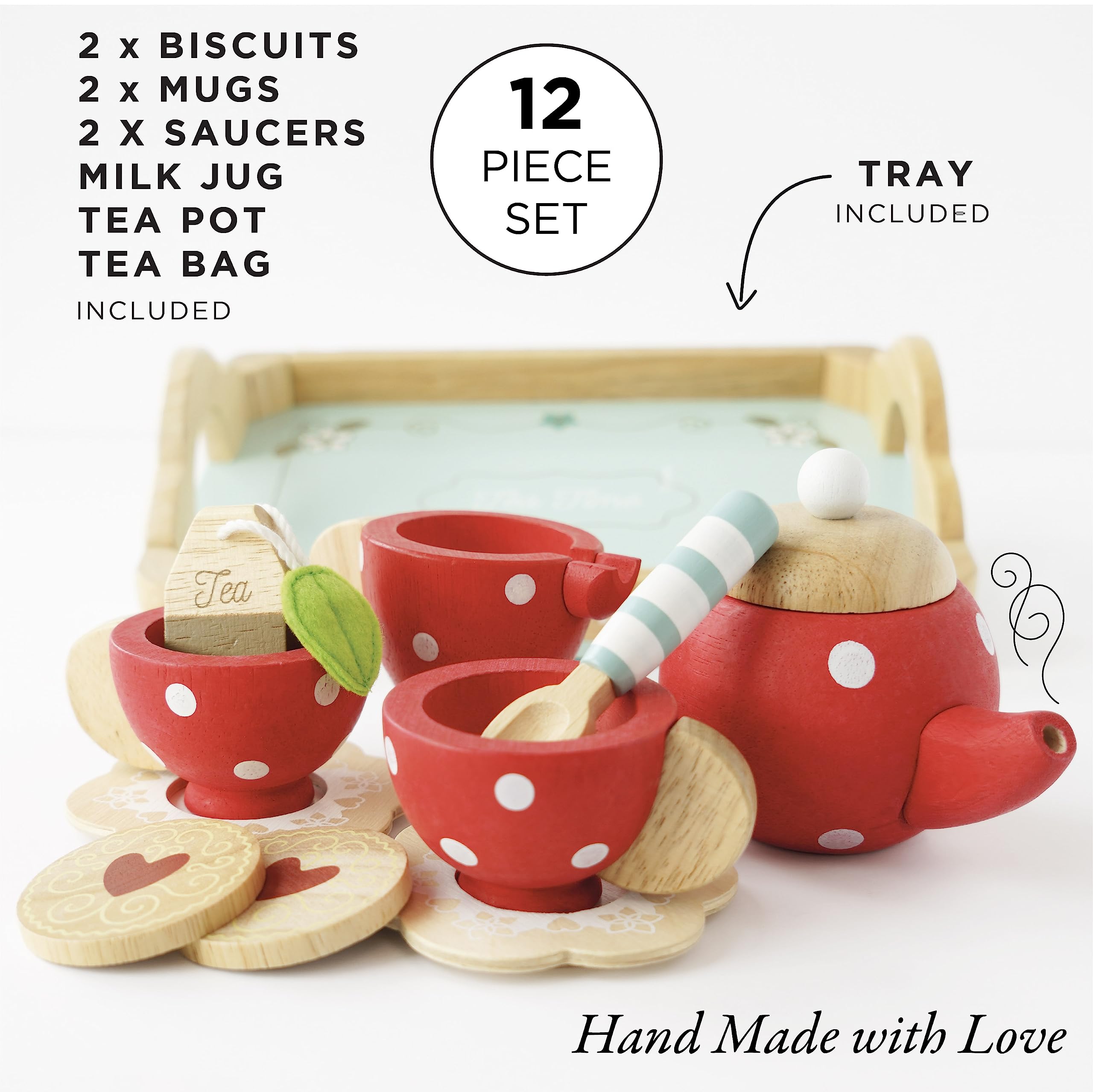 Le Toy Van – Honeybake Tee-Set Rollenspiel aus Holz für Kinder, mit Teekanne, Tablett, Tassen und Untersetzern | Nachmittagstee Rollenspiel für Mädchen