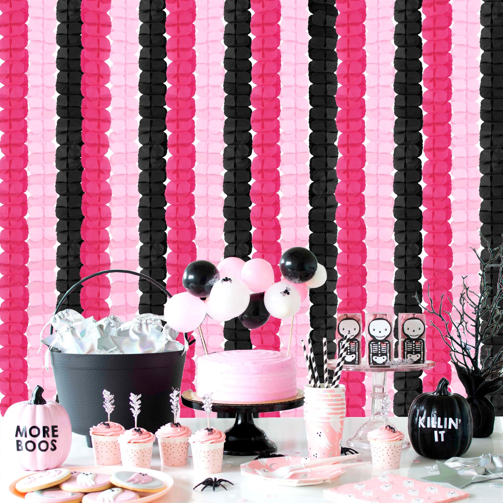 4 stuks roze strik verjaardagsdecoraties, 130 x 220 cm witte en roze strikken tafelkleed voor meisjes verjaardagsdecoraties babyshower feestartikelen