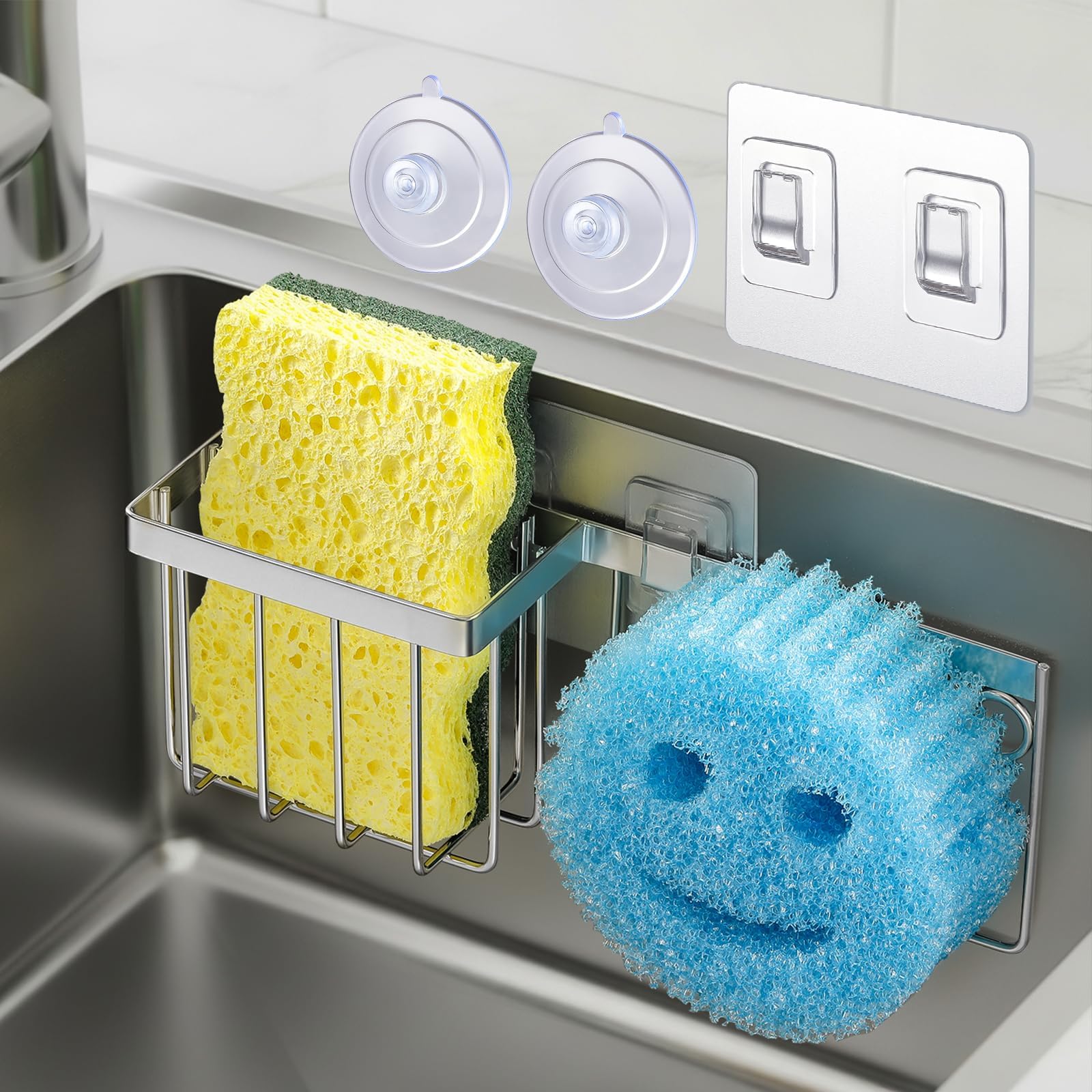 Slim Space-saving Sponge Holder for Kitchen Sink Sponge Caddy for Scrub Daddy Scrub Mommy Smiley Face Sink Organizer
