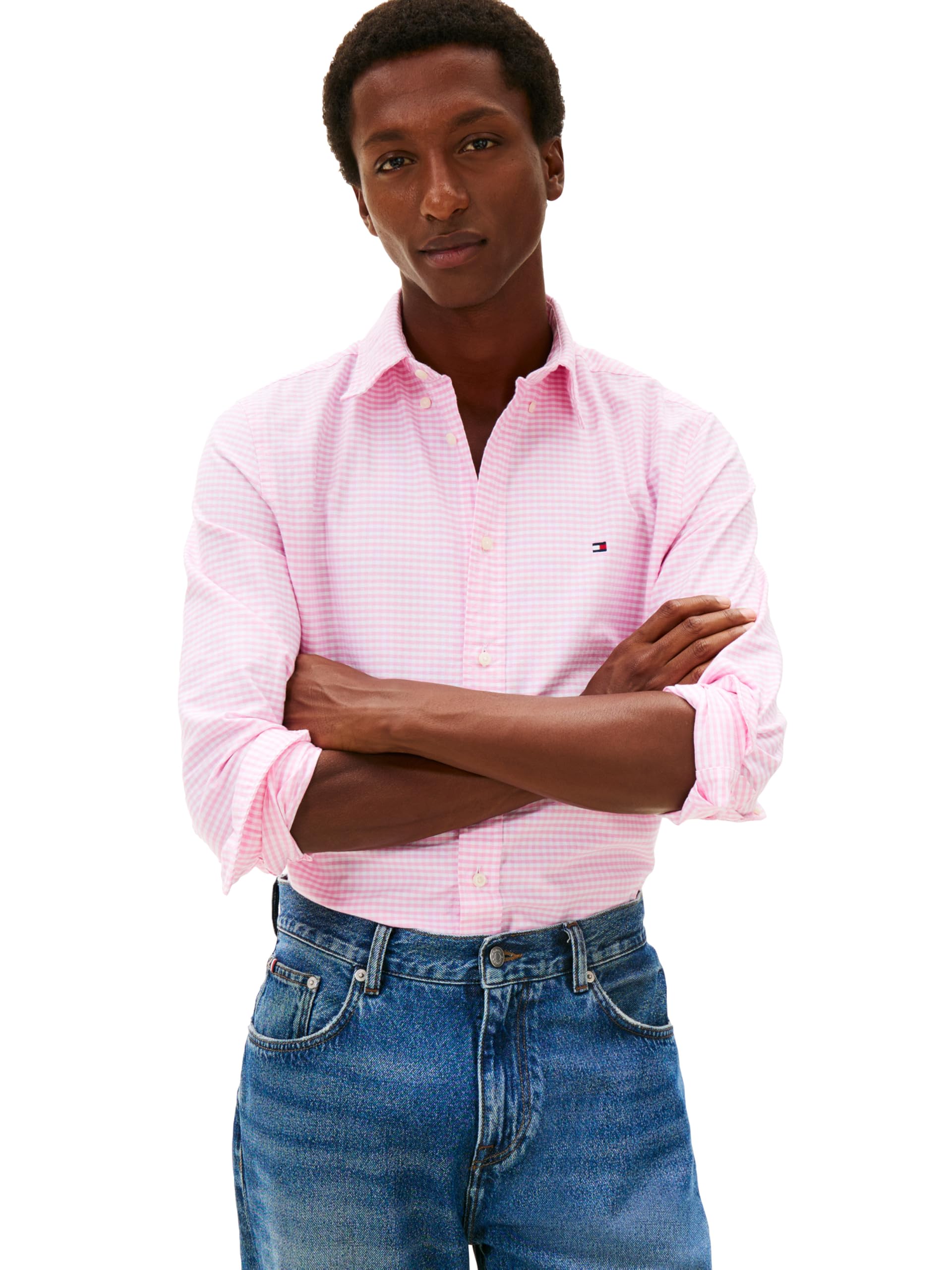 Tommy Hilfiger Men's Long Sleeve Oxford Shirts in Regular Fit, Men's Button Down Shirts, Also Available in Big and Tall