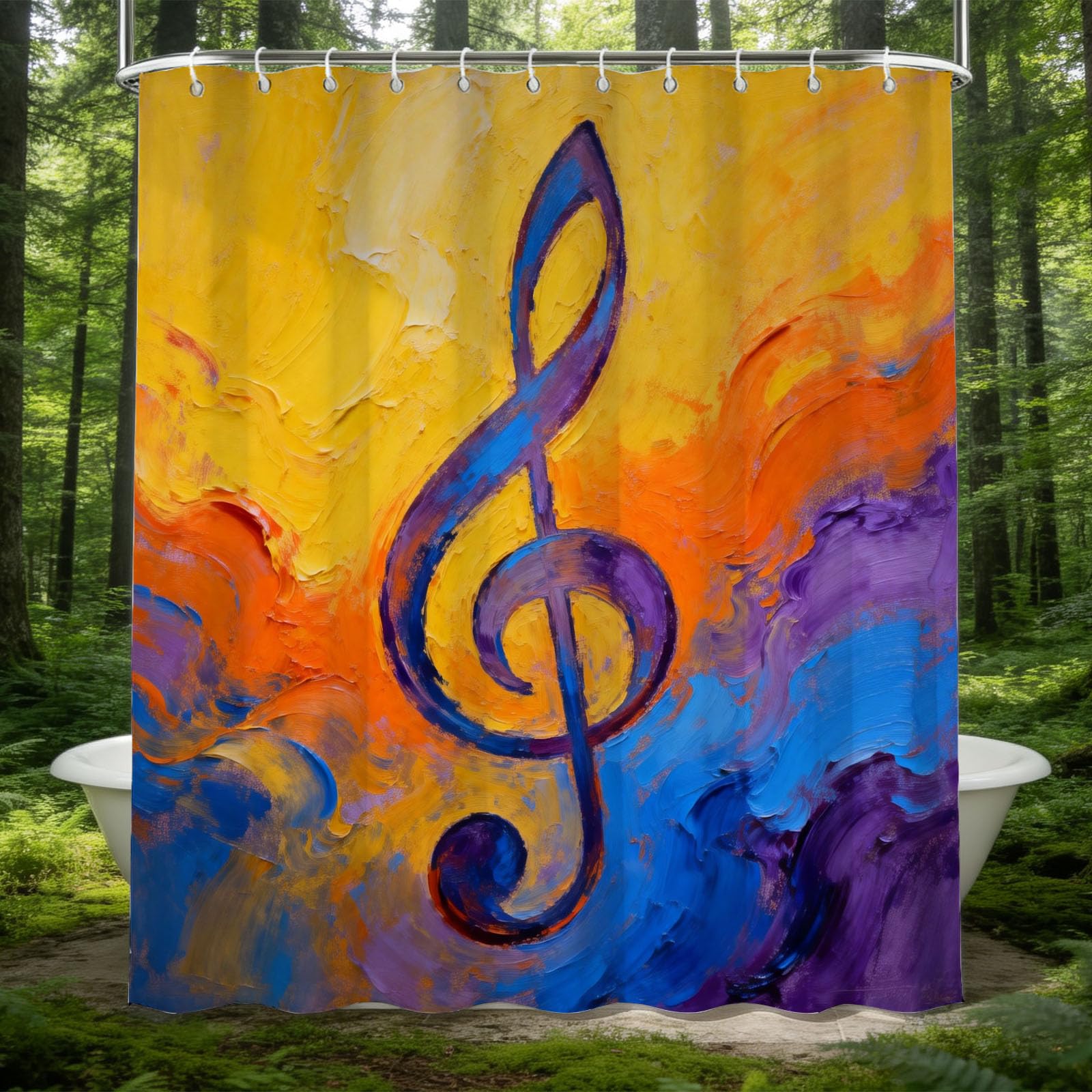 Hongduo 3D Treble Clef Shower Curtain for Stalls Bathtubs Art Graffiti Bathroom Decor Shower Curtain Set Polyester Fabric Waterproof 180x200cm/71X79 Inch with Hooks