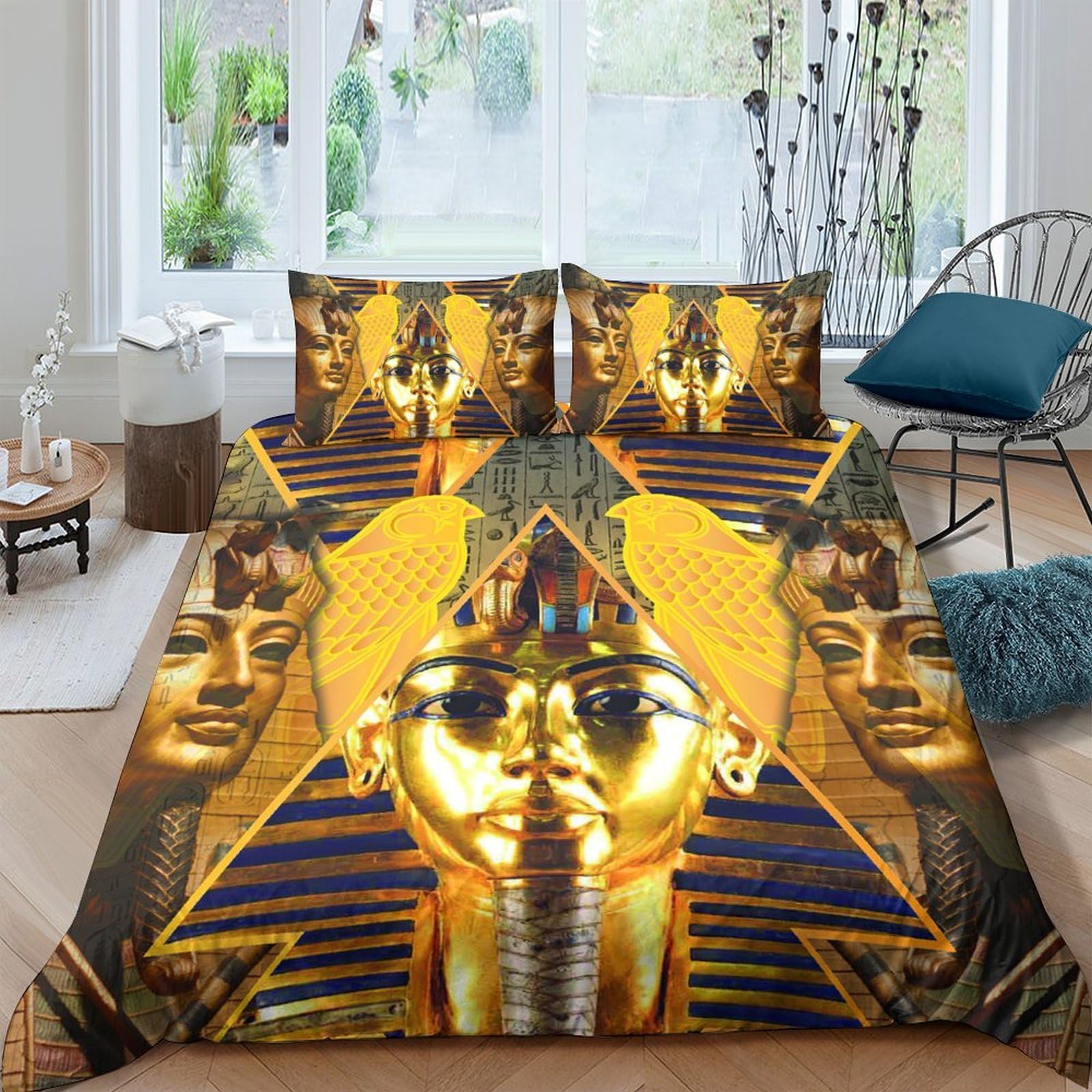 Ctjqhvkz Style-1 3D Printed Pharaoh Egyptian Fitted Sheet Microfiber Gold Sphinx Mattress Cover For Bedroom Home Decor Anti-Slip Washable Single（135X200cm）